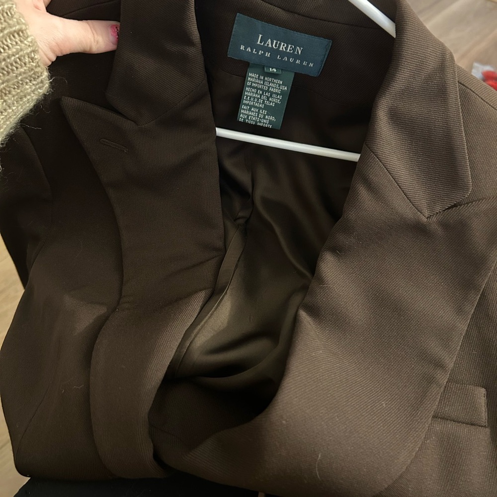 Lauren Ralph Lauren Women’s Chocolate Brown Wool Blazer Size 14 - Picture 7 of 7